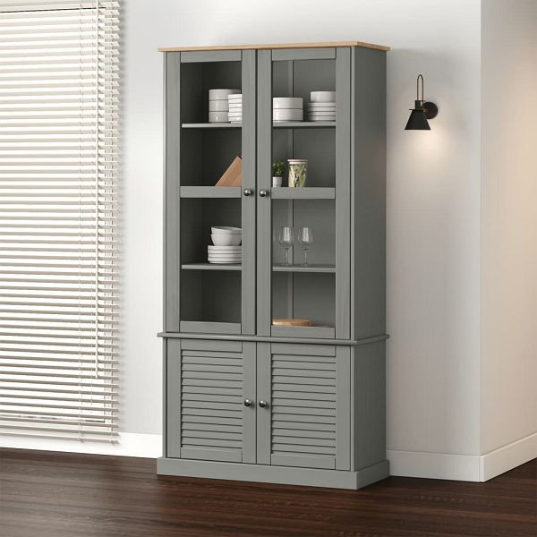 vidaXL Vitrine VIGO Grau 85x35x170 cm Massivholz Kiefer, 353195
