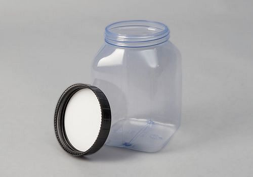 DENIOS Weithalsflaschen aus PVC, eckig, natur-transparent, 1000 ml, VE: 16 Stück, 261415