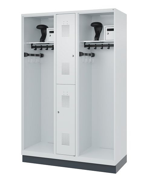 C+P Feuerwehrspind Evolo, Modell MAXI, 2 Abteile, H1850B1300T500 mm, Lichtgrau, Sockel, 0496015-030 S10009