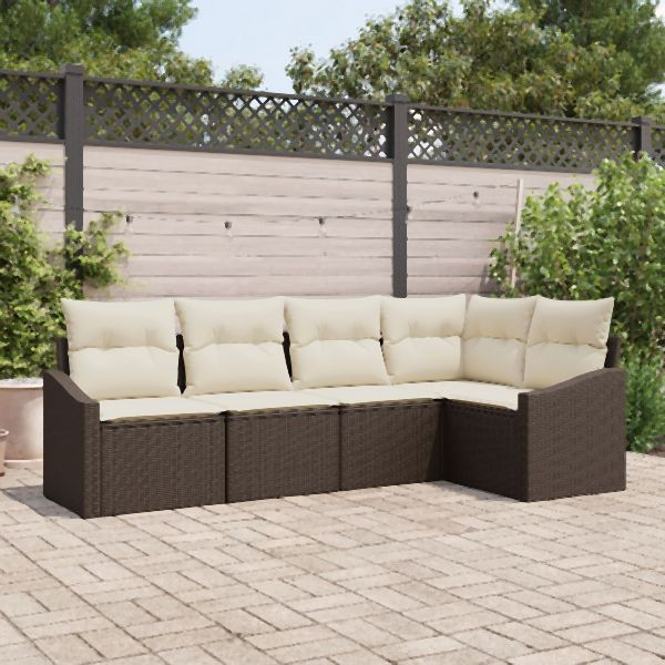 vidaXL Garten Sofa Set Set von 5 Braun, Creme Rattan, Polyester, 3355387