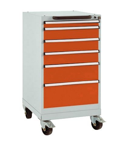 Manuflex Schubfachschrank BASETEC mobil, Nutzhöhe 700 mm mit 6 Schubfächern, in rotorange RAL 2001, SP1108.2001