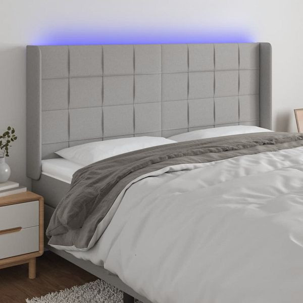 vidaXL LED Kopfteil Hellgrau 203x16x118/128 cm Stoff, 3124070
