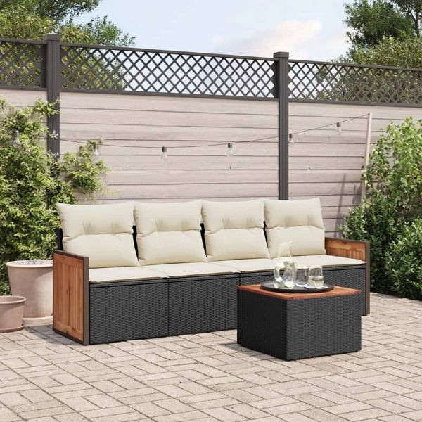 vidaXL 5-teilig Garten-Sofagarnitur mit Kissen Schwarz Poly Rattan, 3227456