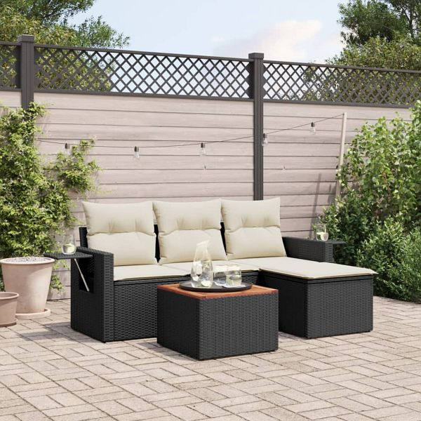 vidaXL 5-teilig Garten-Sofagarnitur mit Kissen Schwarz Poly Rattan, 3256861