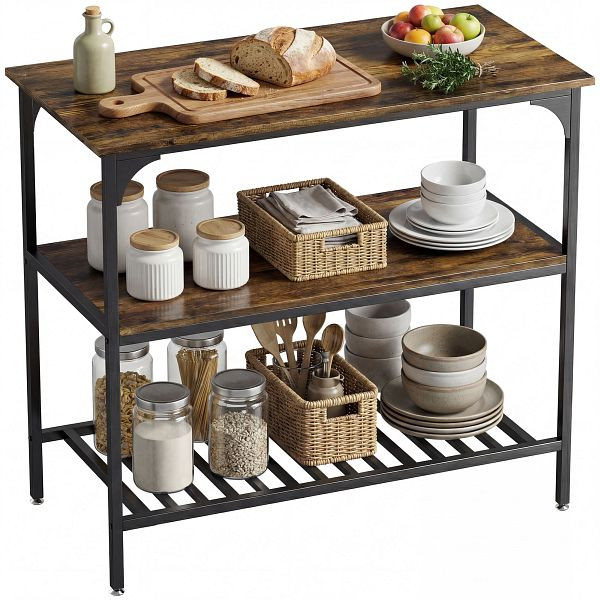 HOMCOM Bäckerregal, 3-stufiges Küchenregal mit Stahlrahmen, Rustikales Braun+Schwarz, 801-404V90RB