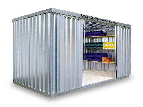 FLADAFI Materialcontainer MC 1400, verzinkt, zerlegt, mit Holzfußboden, 4.050 x 2.170 x 2.150 mm, Einflügeltür auf der 4 m Seite, F14200101-F911