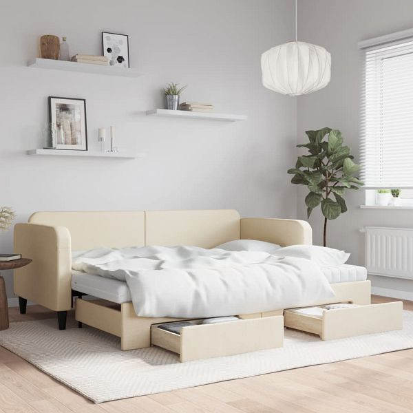 vidaXL Tagesbett Ausziehbar mit Schubladen Creme 80x200 cm Stoff, 3196869