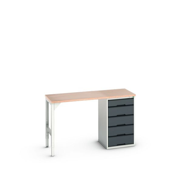 bott verso Unterbauwerkbank (Multiplex) mit 5 Schubladen (Breite: 525mm) BxTxH: 1500 x 600 x 930 mm, Lichtgrau / Anthrazitgrau, 16921900.19