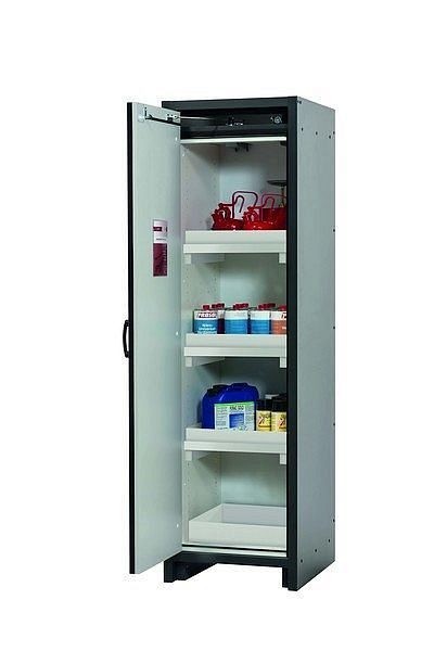 asecos Sicherheitsschrank Q-CLASSIC-30, Q30.195.056 in enzianblau RAL 5010 mit 3x Wannenboden Standard (Polypropylen), 31002-067-30086