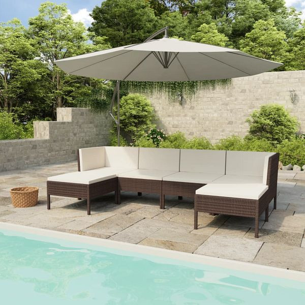 vidaXL 6-teilig Garten-Lounge-Set mit Auflagen Poly Rattan Braun, 3056961