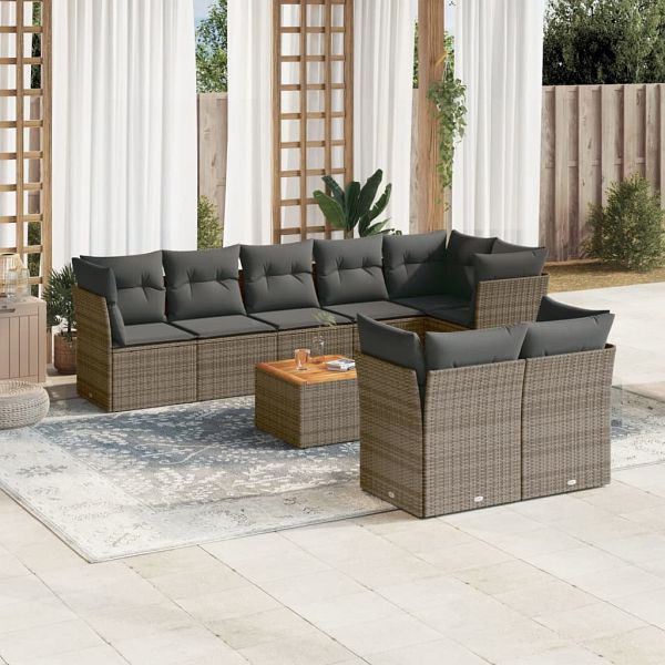 vidaXL 9-teilig Garten-Sofagarnitur mit Kissen Grau Poly Rattan, 3256067
