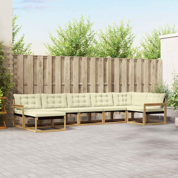 vidaXL Outdoor-Sofagarnitur mit Kissen 7-teilig Weiß und Creme, 3388892