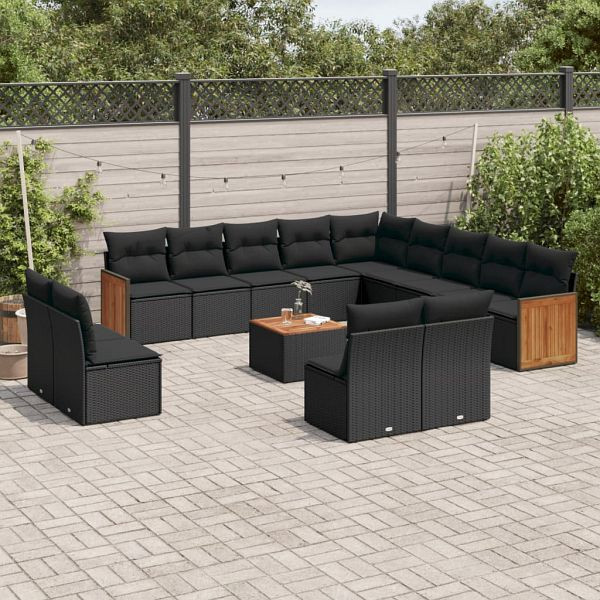 vidaXL 14-teilig Garten-Sofagarnitur mit Kissen Schwarz Poly Rattan, 3228169
