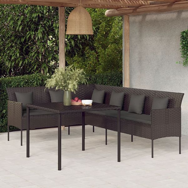 vidaXL 2-teilig Garten-Essgruppe mit Kissen Schwarz Poly Rattan, 362338