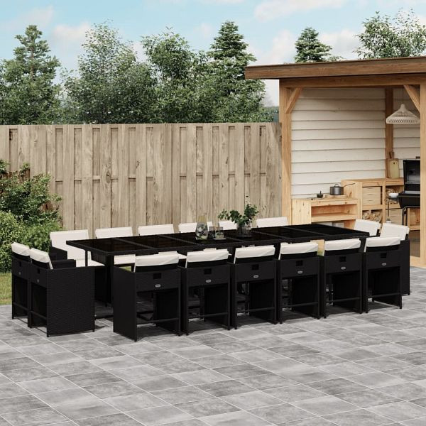 vidaXL 17-teilig Garten-Essgruppe mit Kissen Schwarz Poly Rattan, 3278009