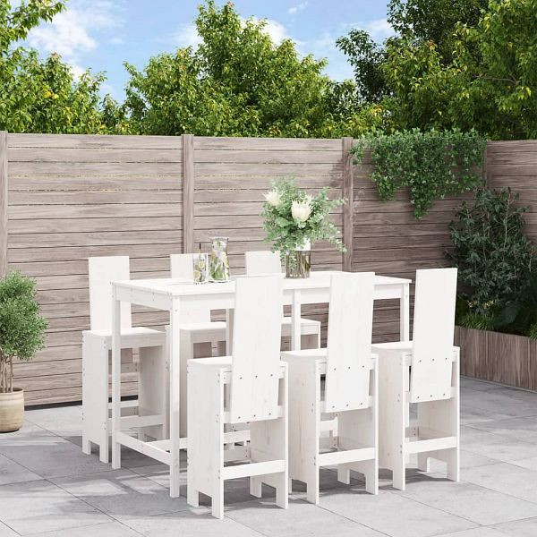vidaXL 7-tlg. Gartenbar-Set Weiß Massivholz Kiefer, 3157782