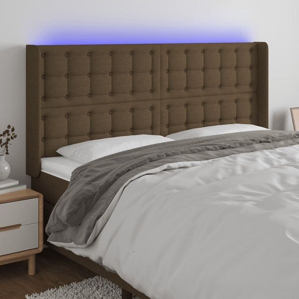 vidaXL LED Kopfteil Dunkelbraun 163x16x118/128 cm Stoff, 3124491