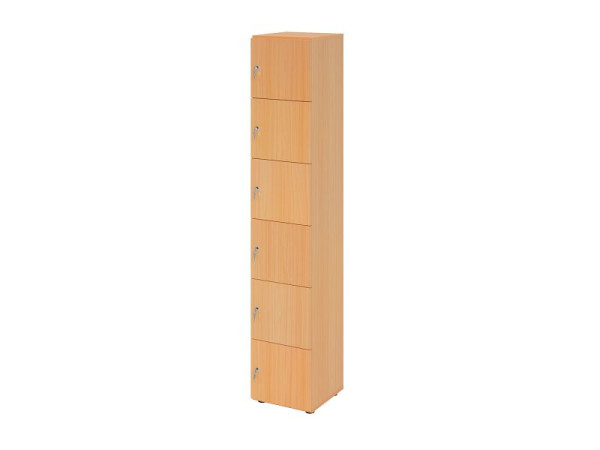 Hammerbacher Schließfachschrank schmal 6OH, 6 Türen mit Schloss, Korpus: Buche, Türen: Buche, 40 x 40 x 215,6 cm (BxTxH), V264L6/6/6/DS