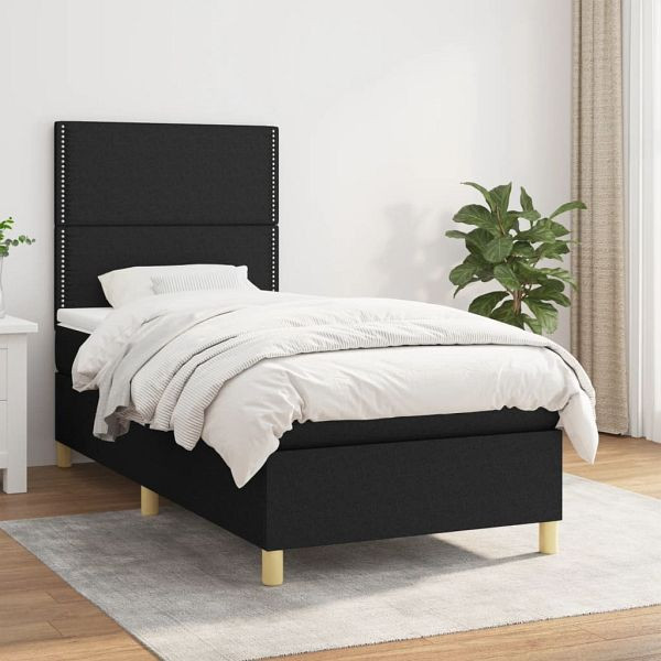 vidaXL Boxspringbett mit Matratze Schwarz 80x200 cm Stoff, 3142211