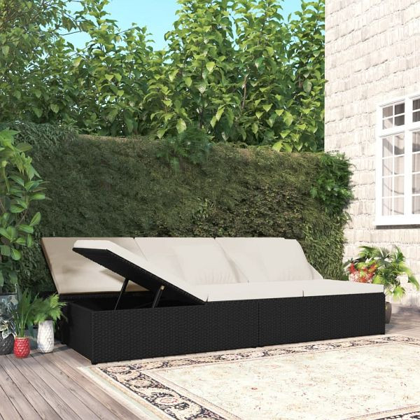 vidaXL Sonnenliege mit Auflagen Poly Rattan Schwarz, 317238