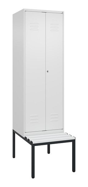 C+P Umkleidespind Classic PLUS SW, 2 Abteile, 2120x600x815mm, 9016/9016, Zylinderschloss, mit untergebauter Sitzbank, 0800527-20 S10029