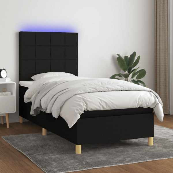vidaXL Boxspringbett mit Matratze & LED Schwarz 90x200 cm Stoff, 3135407