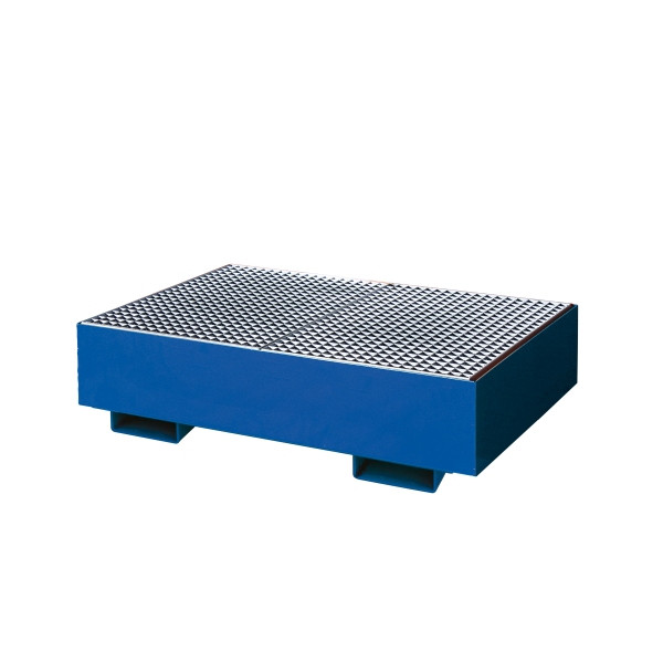 Eichinger Industrie Auffangwanne mit geraden Seitenwänden, mit Gitterrost, 2 x Fässer, enzianblau, 30120100000097