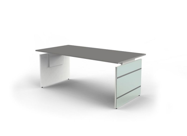 Kerkmann Schreibtisch mit glasverblendetem Wangengestell, Lugano, B 1800 x T 800 x H 680-760 mm, Grafit, 11431812
