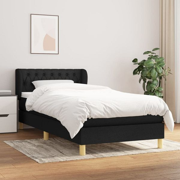 vidaXL Boxspringbett mit Matratze Schwarz 90x190 cm Stoff, 3127007