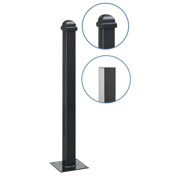 Stein HGS Stilpfosten aus Aluminium, 70 x 70mm, Helmkopf, zum Aufdübeln (Bodenplatte 200x200mm), 24194-3