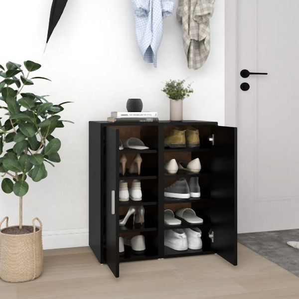 vidaXL Schuhschränke 2 Stk. Schwarz 32x35x70 cm Holzwerkstoff, 808957