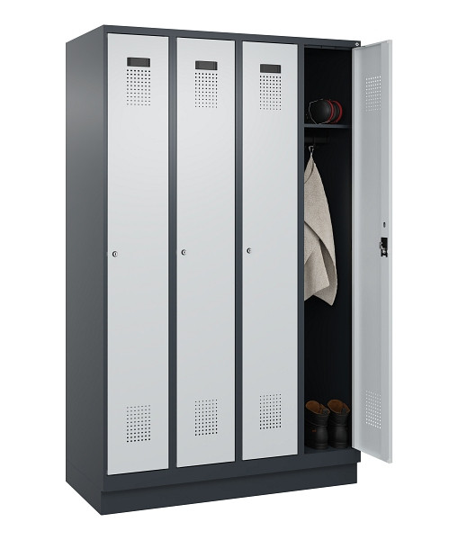 C+P Spind Evolo PLUS, mit Sockel, 4 Abteile, 1950x1200x500mm, 7016/7035, Verschluss Zylinderschloss, Ablageböden 4, 049020-40 S10044