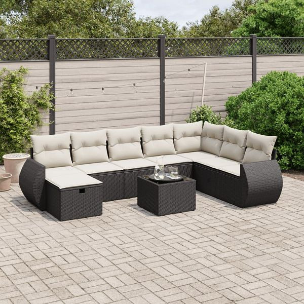 vidaXL 9-teilig Garten-Sofagarnitur mit Kissen Schwarz Poly Rattan, 3264212