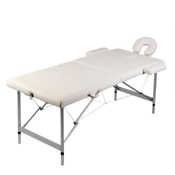vidaXL Massageliege Klappbar 2-Zonen mit Aluminiumgestell Cremeweiß, 110085