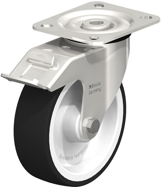 Blickle LX-POTH 125XR-FI Edelstahl-Lenkrolle, mittelschwere Ausführung, mit Anschraubplatte & Feststeller, Thermoplastisches Polyurethan, Grau, 740842