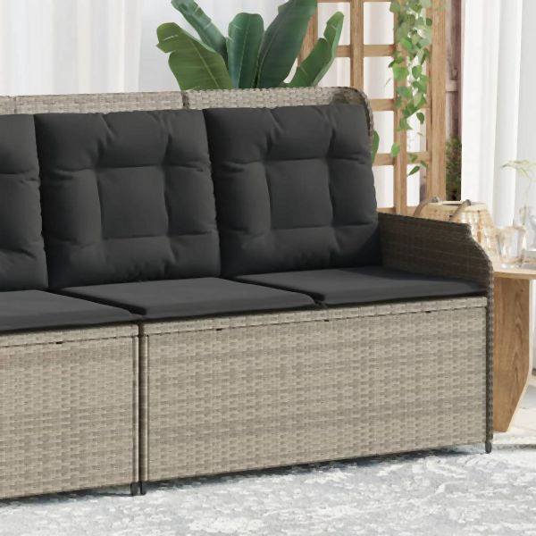 vidaXL Gartenbank Verstellbar mit Kissen Hellgrau Poly Rattan, 368942