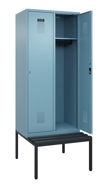 C+P Spind Evolo PLUS, 2 Abteile, 2120x800x815mm, 0010/0010, Haken 4, Zylinderschloss, Sitzfläche Kunststoff, Sitzbank, 0490507-22 S10102