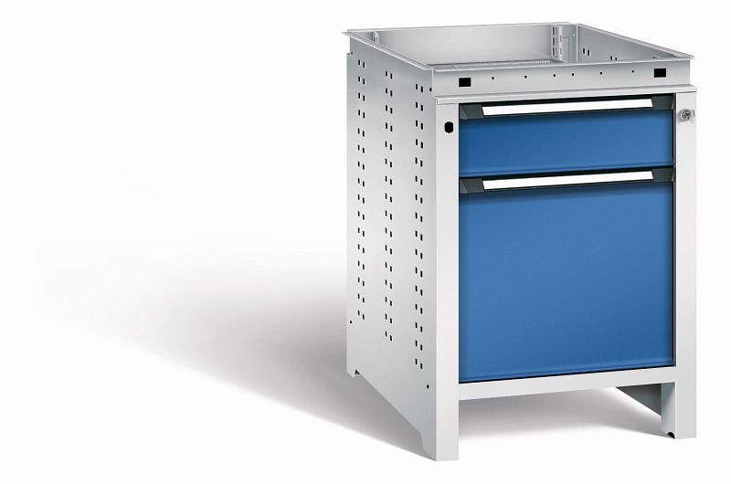 Otto Kind Werkbank Serie function Typ 105, ohne Platte, Unterbau mit Zentralverschluss, Gehäuse RAL 7035, Front RAL 5010, 072322386