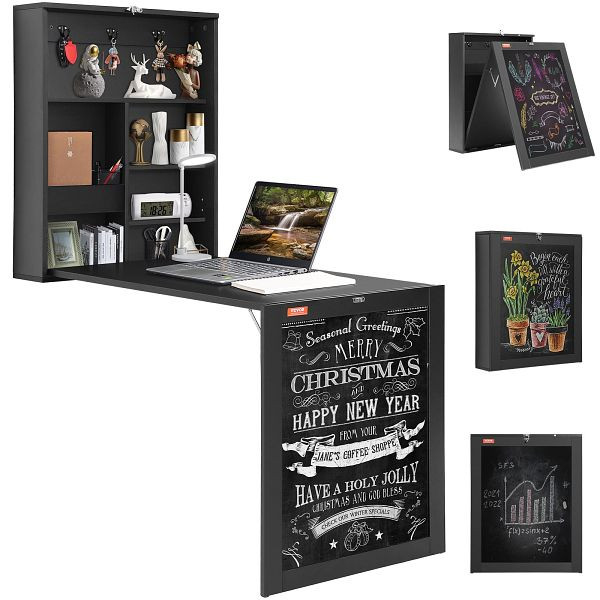 VEVOR Klapptisch 60 x 16,51 x 146,99 cm, Klappbar Küche Schlafzimmer Stabil Schwarz Spanplatte 45,36 kg Tragfähigkeit, FDBGZBHBZXK0THXAQV0