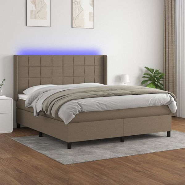vidaXL Boxspringbett mit Matratze & LED Taupe 160x200 cm Stoff, 3138329