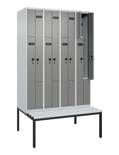 C+P Z-Spind Evolo PLUS, 8 Fächer, 2120x1200x815mm, 7035/0004, Drehriegel, Sitzfläche Kunststoff, Sitzbank, 0490537-408 S10068