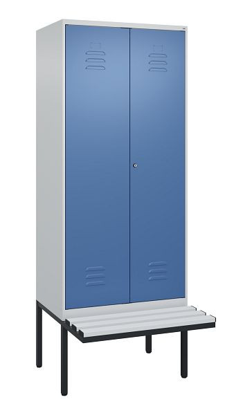 C+P Umkleidespind Classic PLUS SW, 2 Abteile, 2120x800x815mm, 7035/5023, Zylinderschloss, Untergestell & Sitzfläche, 0800427-22 S10020