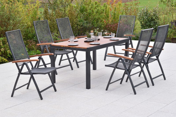 Merxx Thasos Set 7-teilig, 6 Thasos Klappsessel, 1 Ausziehtisch, 150 (200) x 90 cm, 50957-217