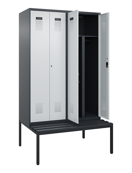 C+P PSA Doppel-Spind Evolo PLUS, Bank, 4 Abteile, 2120x1200x815mm, 7016/7035, Zylinderschloss, Sitzfläche Kunststoff, Sitzbank, 0490527-40P S10098