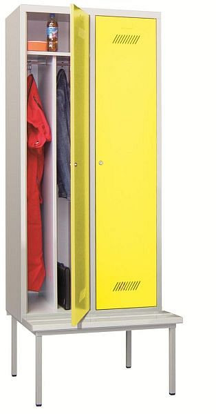 Pavoy Kleiderschrank mit Sitzbank 2150/500/800, 2 Abteile, Drehriegelverschluss, Abteilbreite 400, PVC-Leisten, 60212-214-032-910905