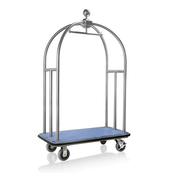WAS Gepäckwagen, 106 x 63 x 185 cm, gebürstet, blauer Teppich, Edelstahl, 3342001