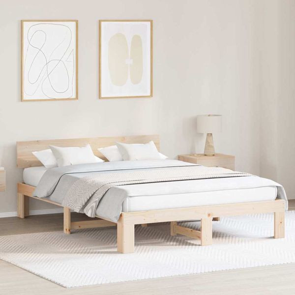 vidaXL Bettgestell mit Kopfteil Braun 150 x 200 cm Massivholz Kiefer, 872647