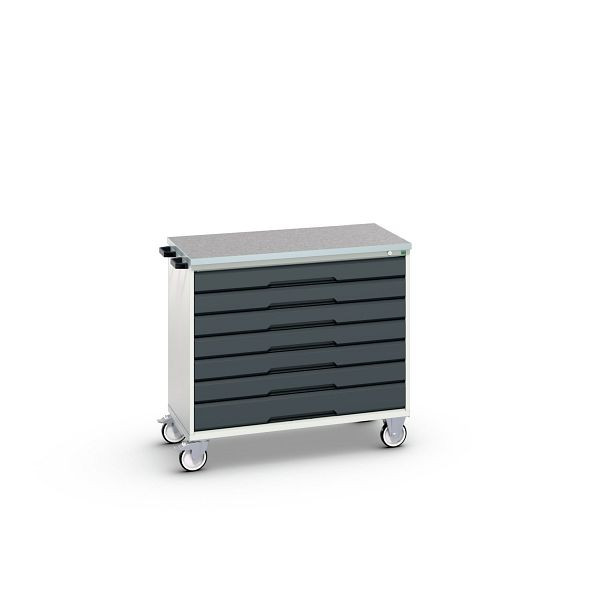 bott verso mobiler Schubladenschrank, mit 7 Schubladen und Linoleum-Top, BxTxH: 1050 x 600 x 980 mm, Lichtgrau / Anthrazitgrau, 16927056.19