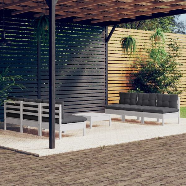 vidaXL 7-teilig Garten-Lounge-Set mit Anthrazit Kissen Kiefernholz, 3096095