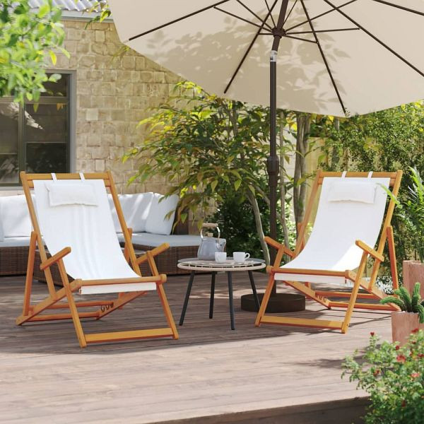 vidaXL Klappbare Strandstühle 2 Stück Creme Stoff, 3214484